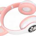 Pomya Earphone, Cat Ear Appearance Kids Headset, Bluetooth 5.0 Glowing Music Headphone, Foldable Kids Headphone Supports MP3, WAV Format (and White)
