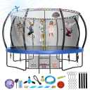 Large Outdoor Trampoline with Basketball Hoop, Size 10FT with Lights for Kids and Adults, Recreational Trampoline with Sprinkler and Stakes