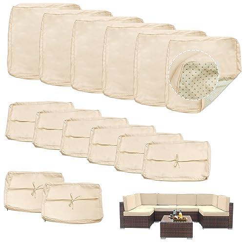 Bextile 9 Piece Outdoor Patio Cushion Covers Replacement, Outdoor Cushion Slipcovers, Water-Resistant Patio Furniture Cushion Covers with Zipper… (Beige)