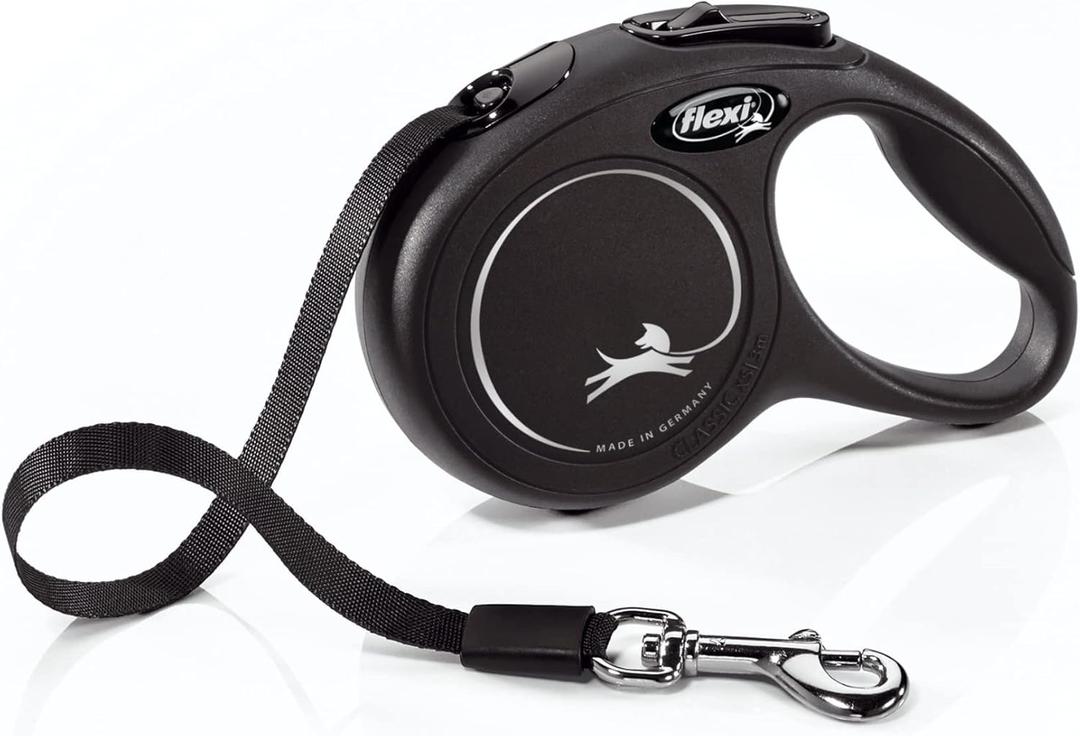 FLEXI New Classic Small Tape Retractable Dog Leash for Small Dogs Upto 26 lbs.  10 ft., Black | Tangle Free Pet Walking Leash with One-Handed Brake, Pause, Lock|German Quality Product