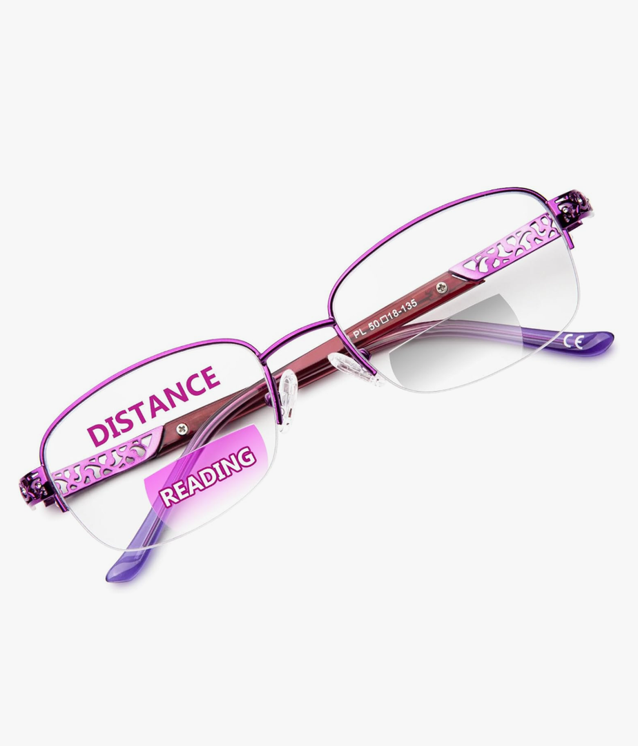 Bifocal Reading Glasses for Women Clear Zero Top Half Metal Rim Blue Light Blocking Computer Readers Soft Nose Pad