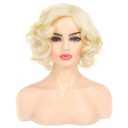 Baruisi Short Curly Blonde Wigs for Women Synthetic Natural Wavy Costume Wig for Cosplay Party