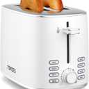 Topzee Toaster 2 Slice, Wide Slot for Toasting Bagel Muffin Waffle Gluten Free Breads, 7 Shade Settings, Defrost & Reheat, Stainless Steel, Easy Clean, White