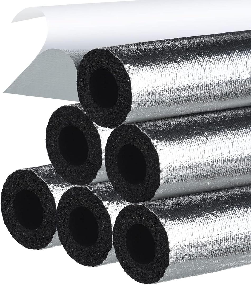 Kingdder 6 Pcs Pipe Insulation Foam Tube Self Adhesive Insulation Wrap for Copper Pipe Pre Slit Clamp Highly Insulated Foam for Outdoor Winter Irrigation, Sprinkler(1.3 Ft x 1 Inch)