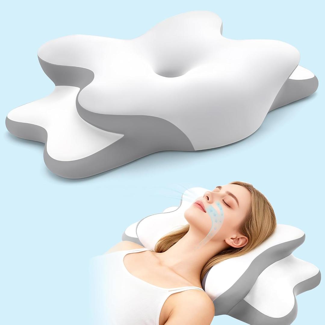 Sleep Apnea Pillow with Neck Pain & Snoring Relief -Orthopedic Cervical Pillow, Ergonomic Contour Memory Foam for Side, Back,Stomach Sleepers, Medium Firm (White, Queen Size 25" Lx15 Wx5.8 H)