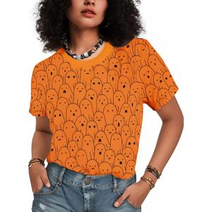 Halloween Ghost Shirt for Women Funny Spooky Season T Shirts Vintage Ghost Short Sleeve Tops (Orange, XXL)