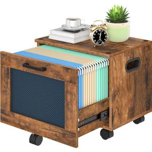 HOOBRO File Cabinet, Rolling File Cart, Under Desk Small Filing Cabinet, File Organizer Box, Home Office File Basket with Drawer for A4, Letter Files, Rustic Brown and Black BF11WJ01G1