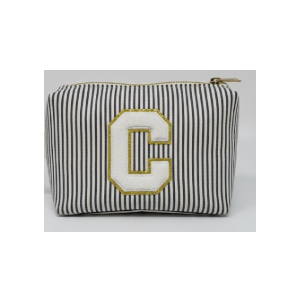 Travel Makeup Bag Christmas Gifts for Women Girl Teens, Personalized Initial Makeup Bag for Cute Teen Girls, Preppy Stuff Toiletry Bag Cosmetic Bag, Teen Girls Gift Trendy Stuff, Letter P (Black & White Stripes)