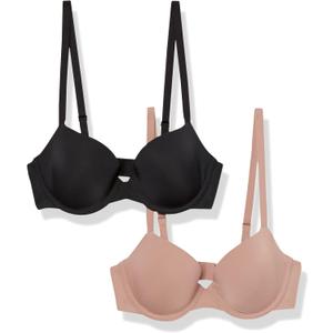 Amazon Essentials Women's Demi Cup Microfibre Bra with Adjustable Straps, Pack of 2, Dark Taupe, 38A