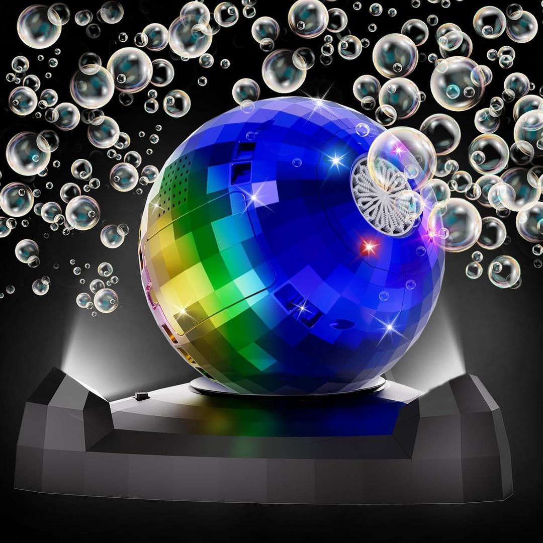 2 x Bubble Machine for Kids 3-5, Automatic Disco Bubble Blower Maker with Bubble Toys, LED Lights & 360° Rotation, 10000+ Bubbles Per Min, Outdoor Game Toy for Easter Birthday Party, Medium