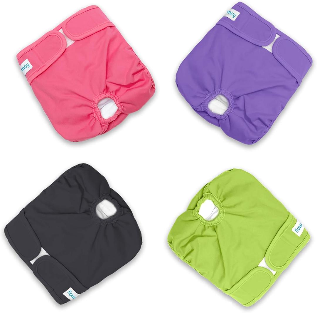 Teamoy 4pcs Washable Female Dog Diapers, Reusable Doggie Diaper Wraps for Female Dogs, Super-Absorbent and Comfortable, Small