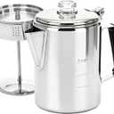 Camping Coffee Pot Stainless Steel, Coffee Pot Outdoors, Durable Stove Top Brew Coffee Maker on Fire, Ideal for Group Camping, Hiking, Backpacking, RV and Travel, 9 Cups
