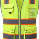 JKSafety 9 Pockets Hi-Vis Neon Yellow Color Zipper Front Safety Vest with Fluorescent Orange Extend Edge outlining the Reflective Tapes Meet ANSI/ISEA Class 2 Standard (901-Yellow, 5XL)