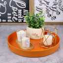 Round Orange Decorative Serving Tray with Handles, 13 Versatile Ottoman Tray for Coffee Table, Entertaining, Outdoor Patio, Living Room