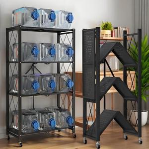 Kitchen Garage Metal Shelves, Storage Shelves Organizer, Foldable Metal Shelving, Closet Shelving Unit, 28" W x 14" D x 50" H Bakers Rack Microwave Stand, Plant Stand with Wheels (4-Tier Shelf), 71*37*127cm