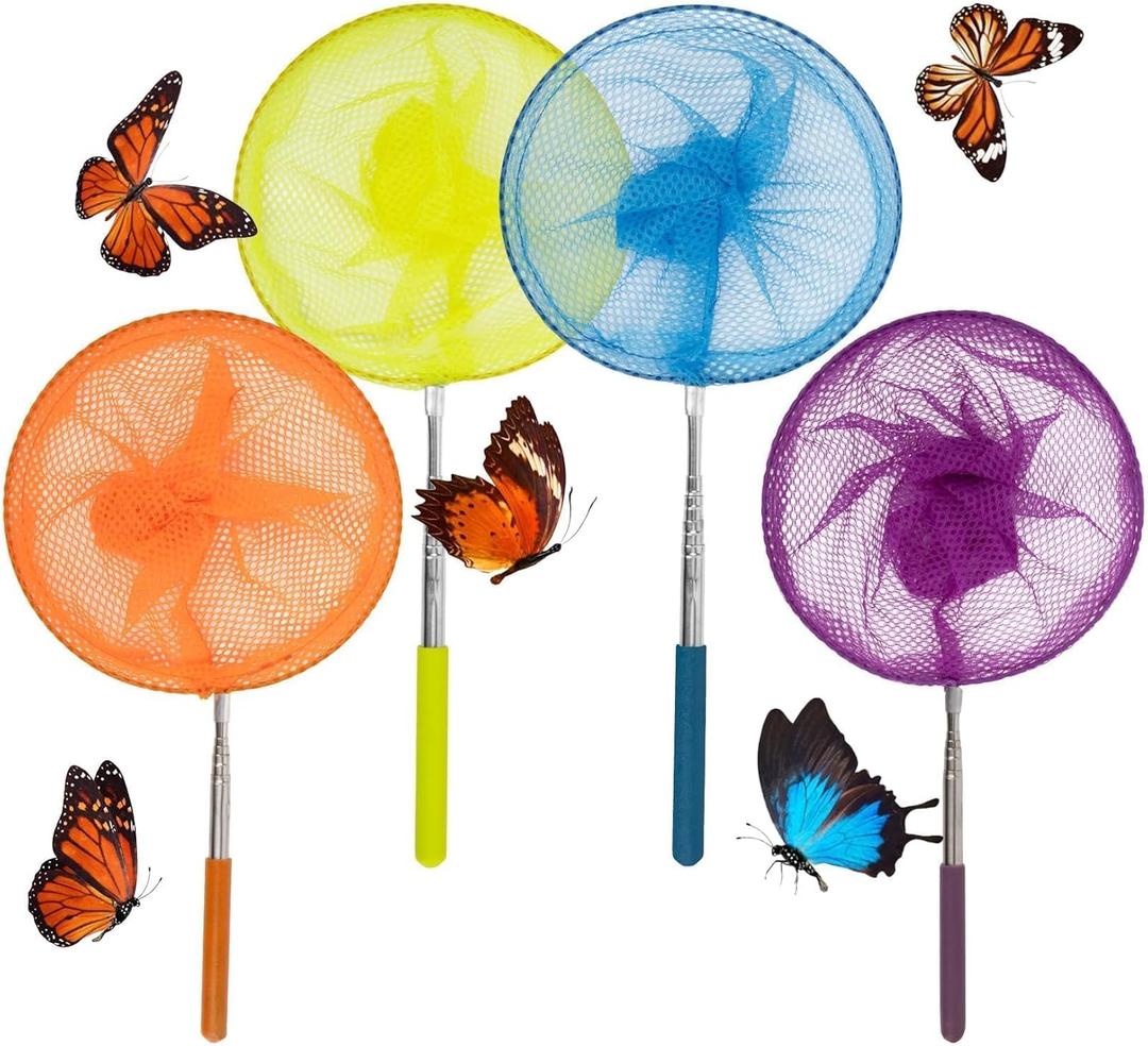 2 x 4 Pack Telescopic Butterfly Fishing Nets - Butterfly Catcher Catching Insect Net Colorful Outdoor Tools Catching Bugs Fish Insect Ladybird Extendable 24 inches