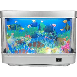 Fake Motion Fish Tank Mini Aquarium, Artificial Tropical Decorative Lamp Night Light with Moving Fish, Gift for Kids(US Plug)