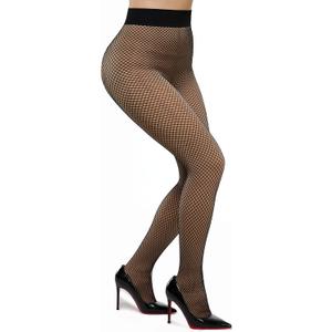 Fleece Lined Tights Women Sheer Warm Pantyhose Leggings Fake Translucent Thermal Winter Thick Tights for Dresses (Small, Middle Fishnet)