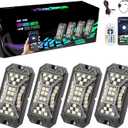 SUNPIE 4 Pods RGBW Rock Lights, Full Beam Angle, 30 High Power Chips, Aluminium Metal, Includes Mounting Pads, IP67 Waterproof, Music Mode Underglow Lights for Off Road Truck SUV ATV UTV Boats