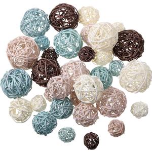 Patelai 36 Pcs Wicker Rattan Balls Decorative Balls for Vase Centerpiece Bowls Orbs Filler for Home Decor,4 Sizes(Blue, Brown, Dark Brown, White) (2.8'',2.4'',2'',1.6'')
