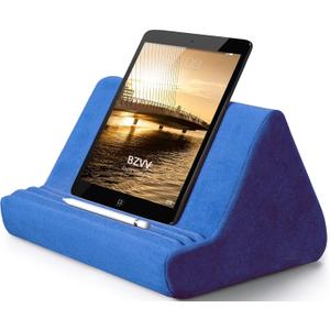 BZVV Soft Tablet Stand Pillow with Pocket,Adjustable 3 Viewing Angle,Lazy Holder for Bed Sofa,Compatible with iPads Tablets eReaders Smartphones Books Magazines (Blue)