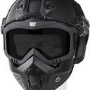 VPZENAR Airsoft Helmet and Mask, Full Face Mask with Detachable Goggles, Paintball Black Helmet with NVG Mount and Side Rail, Military Tactical Gear
