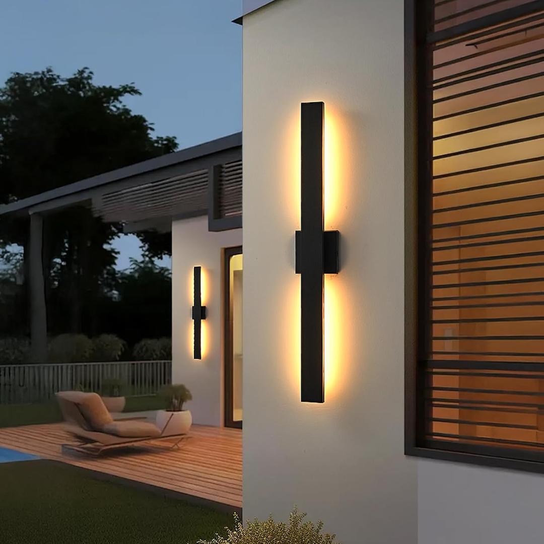 Black Long LED Porch Lights 34 in Modern Exterior Wall Sconce Waterproof Aluminum & Glass Outdoor Wall Lights 3000K Warm Light Outside Lights for House Garage Front Door Patio,1 Pack