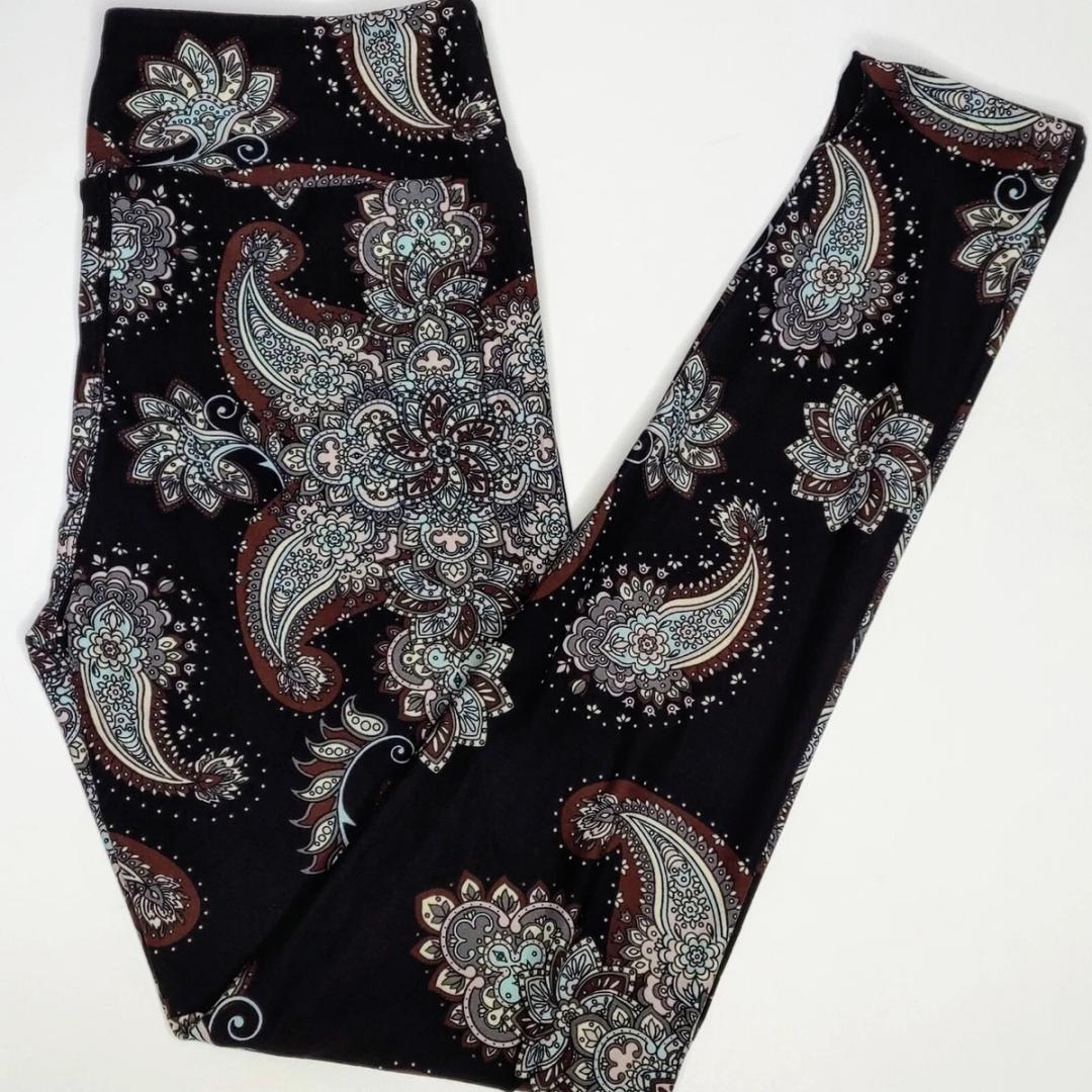 TC LuLaRoe Leggings ~ PAILSEY FLORAL on BLACK ~ SIZES 12-18; Tall & Curvy