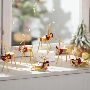 Christmas Reindeer Tealight Candle Holder: 6 Pcs Gold Reindeer Decoration for Window & Table