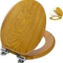 Angel Shield Wood Veneer Natural Toilet Seat with Quiet Close,Easy Clean,Quick-Release Hinges(Round,Oak) (Round-16.5")