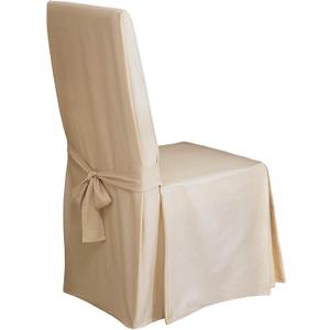 SureFit Home Dcor Duck Solid Long Full Length Dining Room Chair One Piece Slipcover, Relaxed Fit, 100% Cotton, Machine Washable, Natural Color