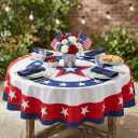 4th of July Patriotic Round Tablecloth Memorial Day Independence Day Tablecloth American Flag Washable Table Cloth for Party Picnic Dinner Home Decor