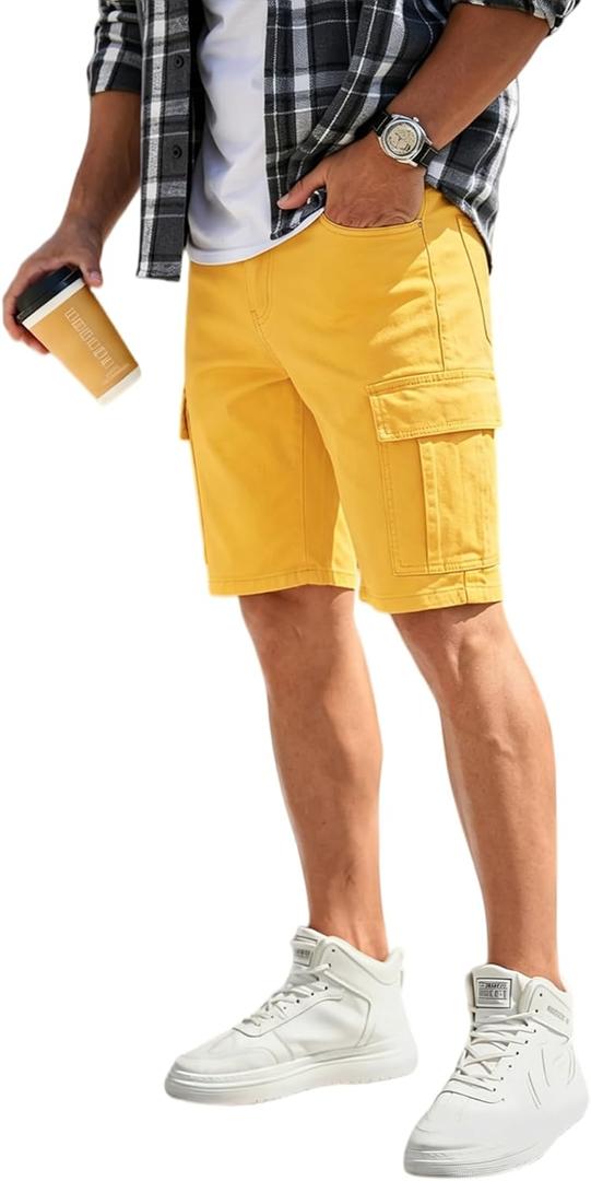 ABSECAI Mens Skinny Casual Stretch Denim Summer Cargo Shorts with Pockets, Size 38