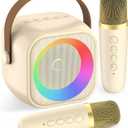 Karaoke Machine for Kids, Karaoke Gifts for Girls Ages 4, 5, 6, 7, 8, 9, 10, 12 +Year Old Birthday Party, 4-12 Years Old Christmas Toys Gift for Girls (Beige 2 Mics)