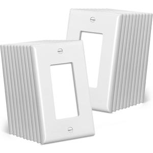 CML Mid-Size Decorator Wall Plates, 20 Pack Electrical Outlet Receptacle Covers, 1-Gang Switch Plates, Midway Size 3.18 x 5, Impact Resistant, Gloss Finish, White