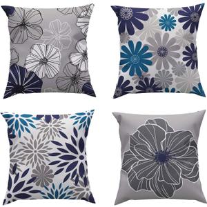 ROCK CLOUD Blue Pillow Covers 18" x 18" Set of 4 Decorative Throw Pillow Cover for Couch Modern Pillow Cases for Living Room Cushion Bed Outdoor Car Gray and Blue Home Decor