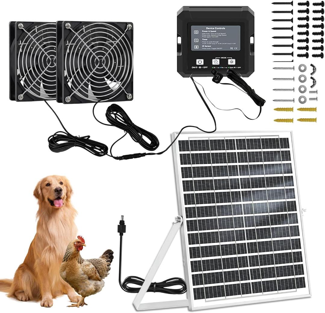 Solar Fan for Chicken Coop 3 Modes Controller Solar Exhaust Fan for Shed Greenhouse Solar Powered Fan for Intake or Exhaust Vent Cooling Air Fan