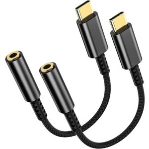 2 Pack USB C to 3.5mm Headphone Jack Adapter – HiFi Audio Dongle, Type C to Aux Female Cable Cord Compatible with iPhone 17/16/15 Pro Max, Samsung S25/S24/S23, iPad Pro, Pixel, MacBook-Black
