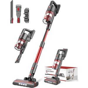 Cordless Vacuum Cleaner, 85,000PRM Upgraded Dual Suction Cordless Stick Vacuum up to 35mins Runtime, Lightweight Rechargeable Vacuum for Home (Bright Red)