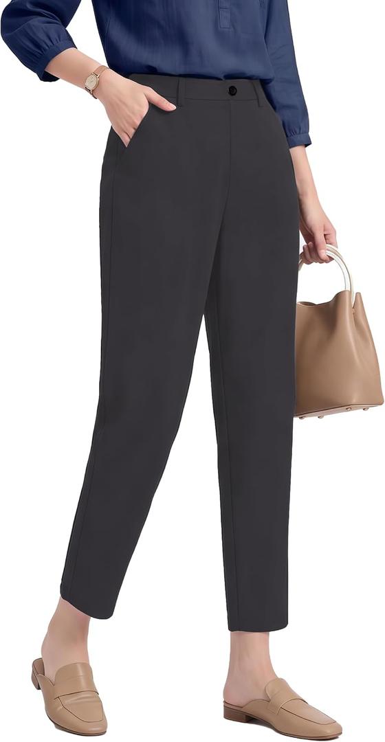 Houmous Womens Cotton Barrel Pants 26" 28" Stretch Lounge Golf Travel Casual Slacks Belt Loops Pockets (Black, M)