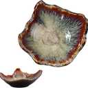 8" Ceramic Decorative BowlIrregular Rim Reactive Glaze Key Bowl For Entryway TableHandcrafted Purse Catch All BowlsJapanese Style Fruit Bowls For Tabletop or Home Decor