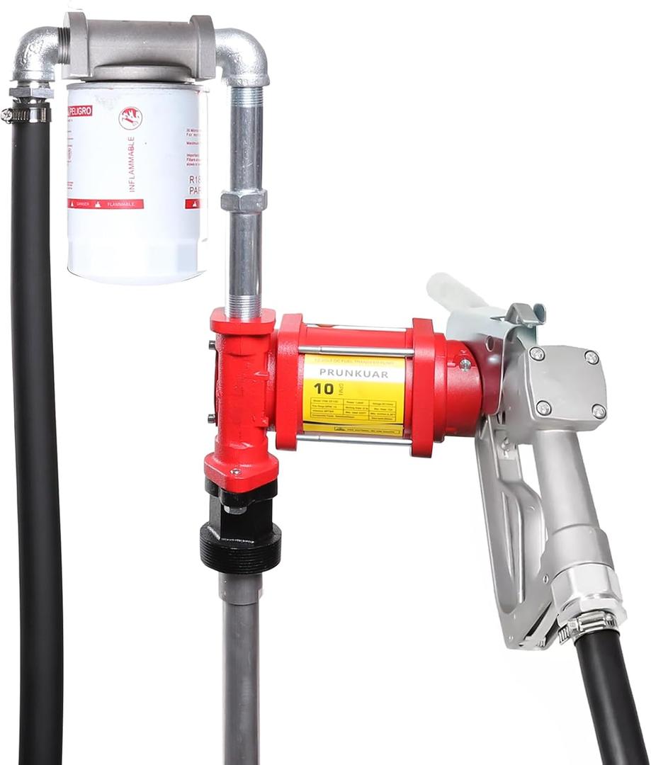 10GPM 12V Fuel Transfer Pump with Manual Nozzle, Particulate FilterCast Iron Heavy Duty for Gasoline Diesel Kerosene Biodiesel