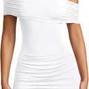 XXTAXN Women's Summer Sexy Elegant Cocktail Party One Shoulder Short Sleeve Ruched Mini Dress White