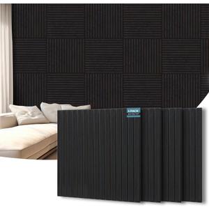 AKUMAX 4 Pack Wood Panels-3D Slat Wall Panelling for Wall-Ceiling and Sound Absorbing - Wooden Wall Panels for Living Room, Bedroom-Fire Retardant & FSC-15.5 ft²(Black Oak)