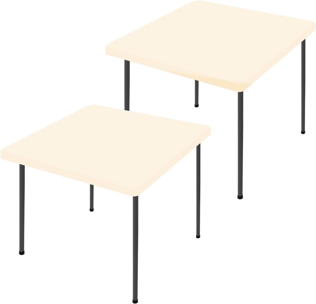 Moosfor Spandex Picnic Table Cloth 2 Pack, Elastic Fitted Tablecloths for Square Tables, Stretch Washable Patio Table Cover for Outdoor, Camping, Banquet and Parties (Champagne, 34"x34")