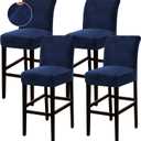 Turquoize Bar Stool Covers 4 Pack Bar Stool Covers with Backs Barstool Covers Velvet Bar Stool Seat Covers Slipcover Pub Counter Stool High Back Chair Covers, Thick Soft Modern Style, Navy, 4