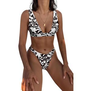 Bathing Suits for Women Deep V Neck Sexy Two Piece Bikini Sets for Women Thong Halter Cheeky Swimsuit, Small