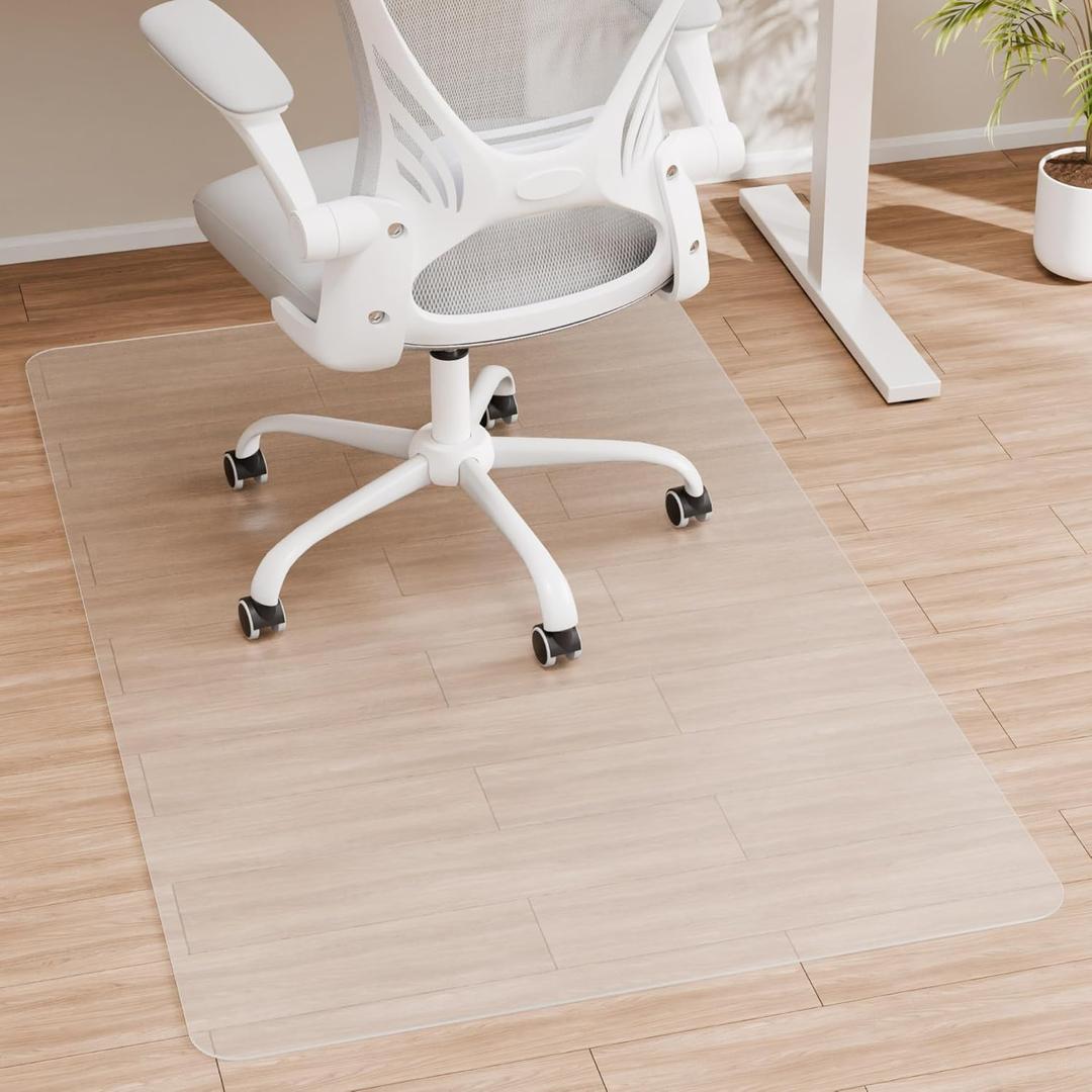 Office Chair Mat for Hardwood Floor, 55 x 35 Crystal Clear Hard Floor Chair Mat, Transparent Floor Protector Mat Flat Without Curling