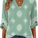 Kistore Womens 3/4 Length Sleeve Tunic Tops Dressy Casual V Neck Shirts Trendy Flowy Tees (Green, XXL)