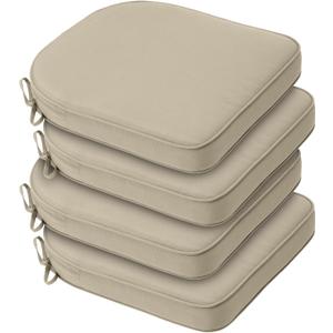 BPS 18 x 19 Inch Outdoor Chair Cushion Set of 4, Fade-Resistant and Water-Resistant Solution-Dyed Polyester Fabric Patio Chair Cushions with Straps for Outdoor/Indoor Dining Chairs